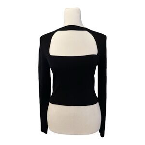 NWT Black Cropped Ribbed Long Sleeve Sweater Front Cut Out Women’s Size M